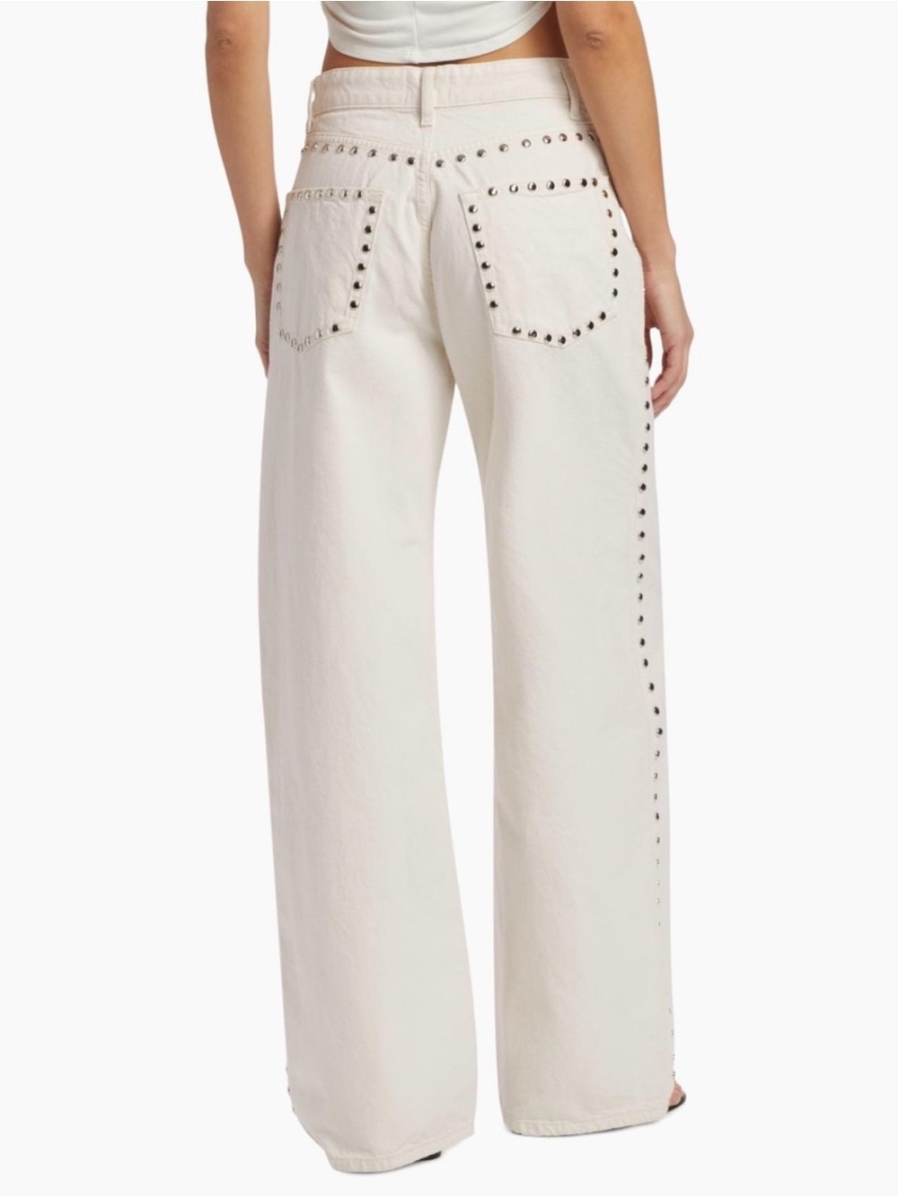 Reformation Cary High Rise Slouchy Wide Leg Jeans Studded Fior Di Latte Size 28 - Picture 2 of 8